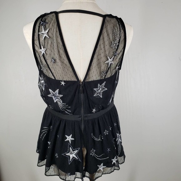 NEW Express Star Embroidered Plunge Tank Blouse‎ 8 Black Silver Mesh NWT - Picture 5 of 13